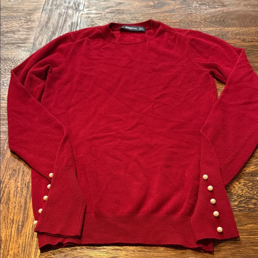 Zara Red Crewneck Sweater with Pearl Accents (149)